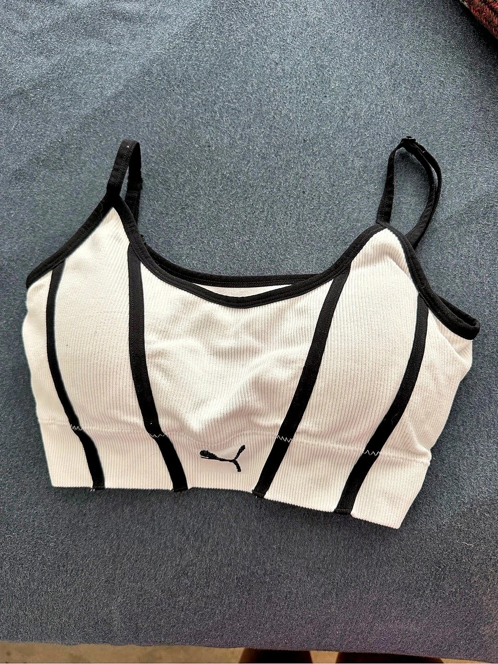 Puma Color Block Sports Bra White & Black Medium
